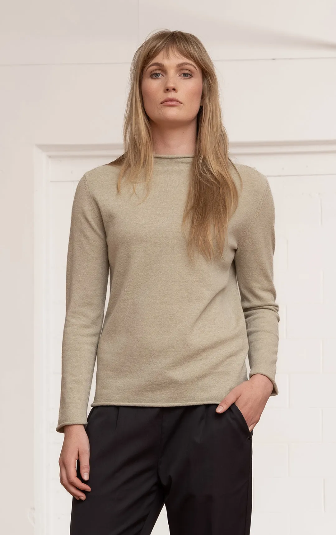 12GG BRUSHED MERINO FUNNEL NECK PULLOVER - CLEARANCE