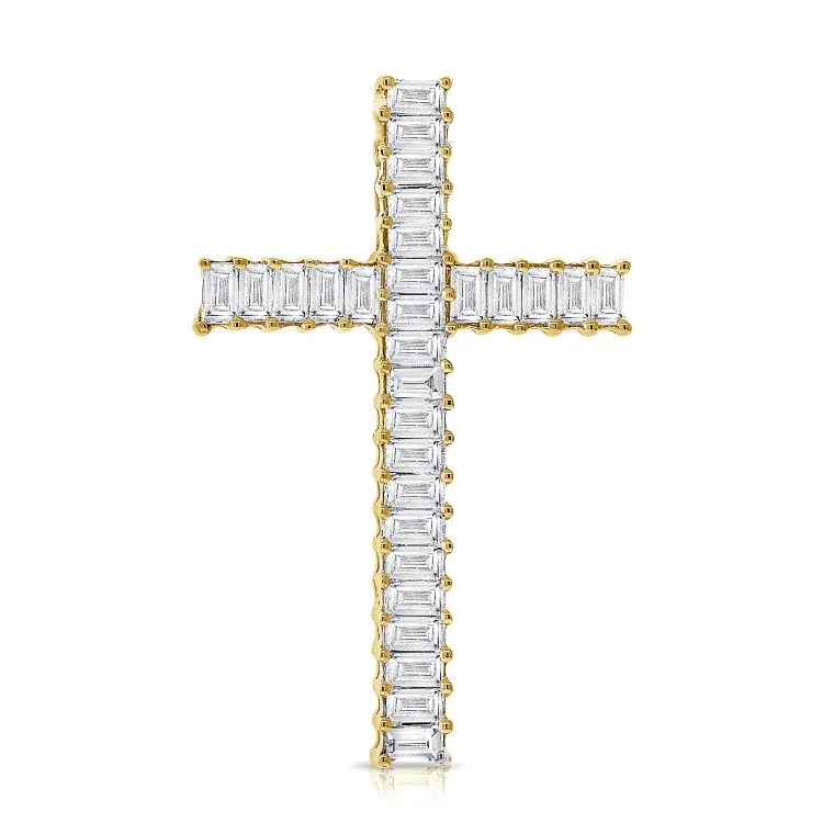 14k Gold 0.40Ct Diamond Baguette Cross, available in White, Rose and Yellow Gold