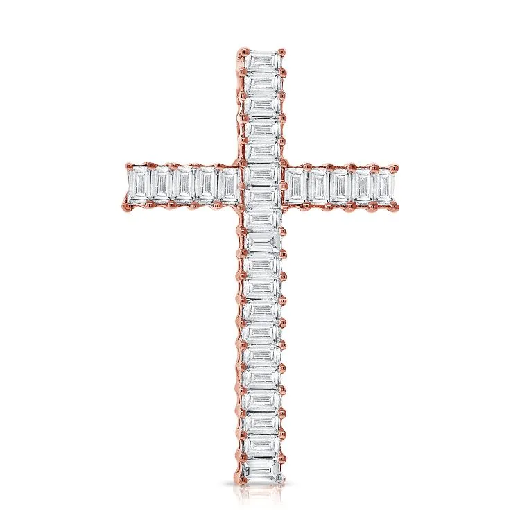 14k Gold 0.40Ct Diamond Baguette Cross, available in White, Rose and Yellow Gold