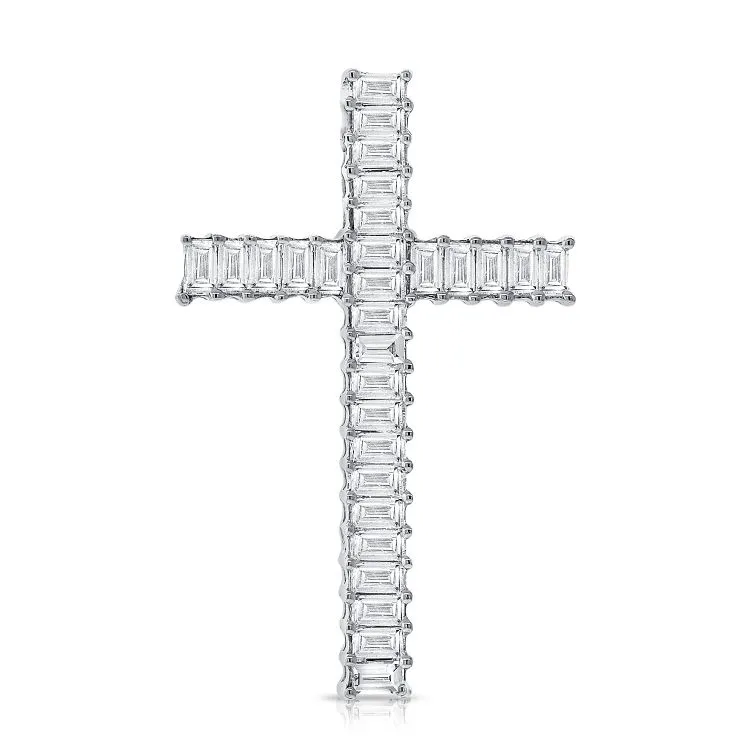 14k Gold 0.40Ct Diamond Baguette Cross, available in White, Rose and Yellow Gold