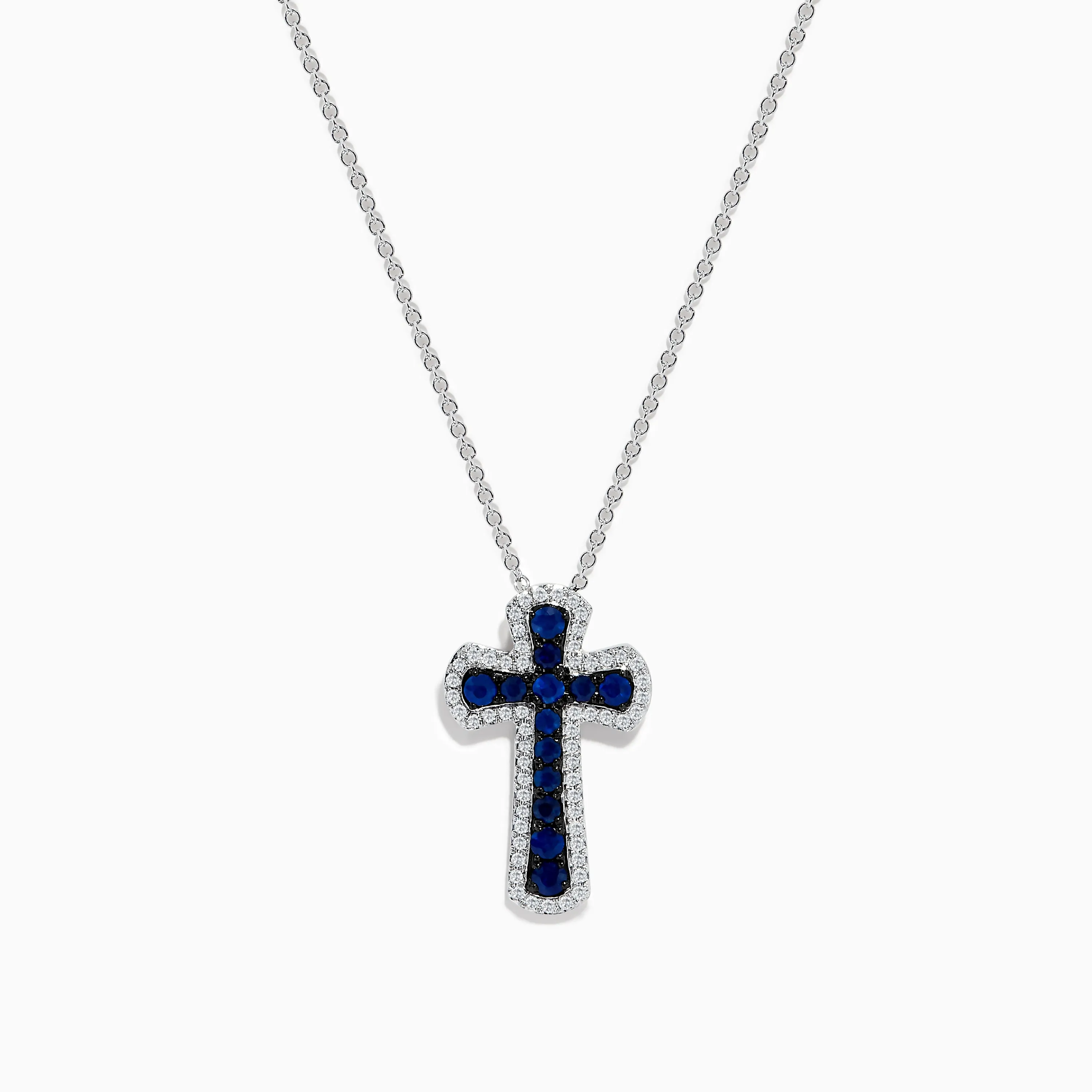 14K White Gold Blue Sapphire & Diamond Cross Pendant, 0.91 TCW