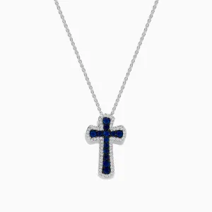 14K White Gold Blue Sapphire & Diamond Cross Pendant, 0.91 TCW