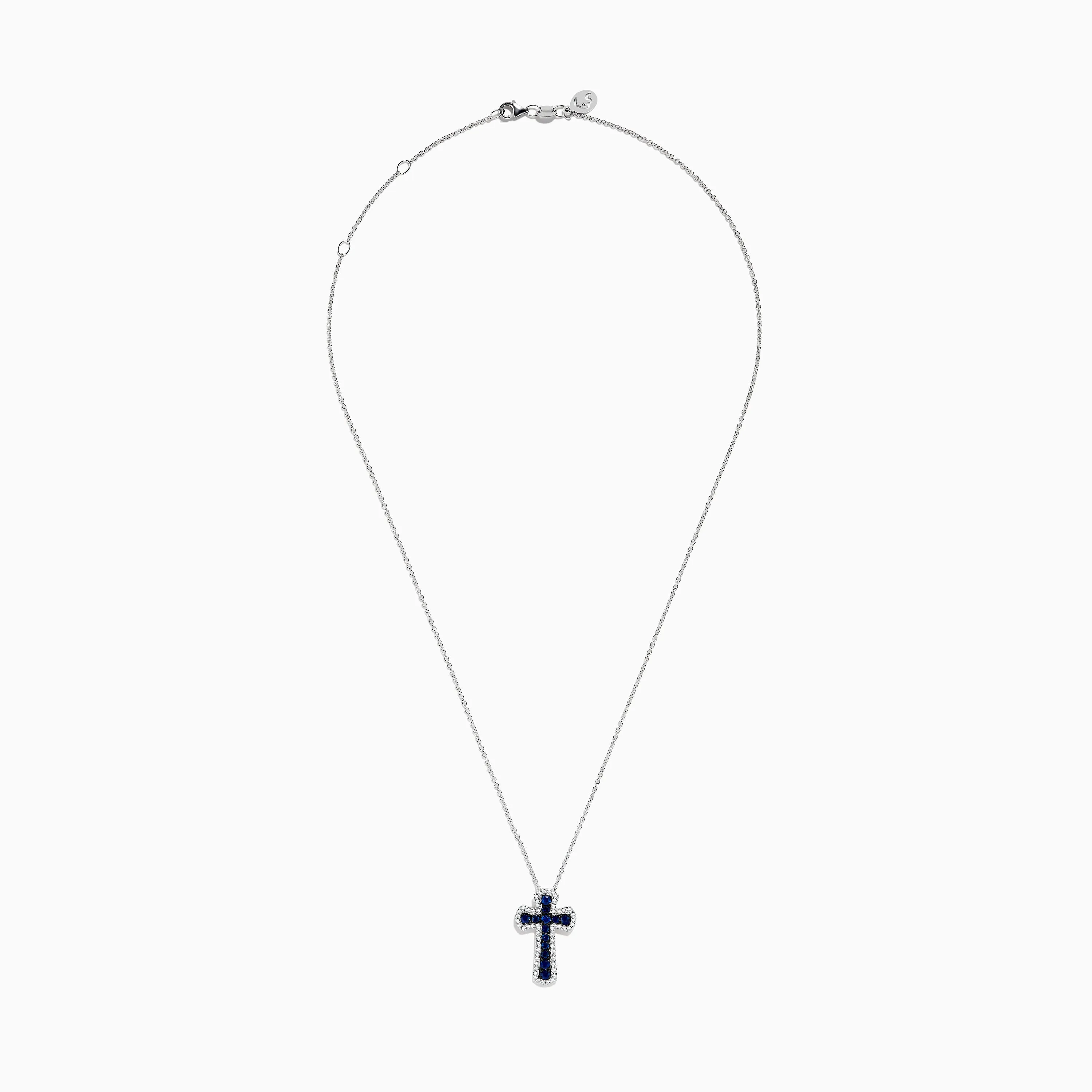 14K White Gold Blue Sapphire & Diamond Cross Pendant, 0.91 TCW