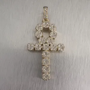 14k Yellow Gold Diamond Ankh Key Cross Pendant 2.00ctw 14.4g