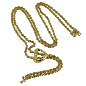 9ct Solid Yellow Gold Heart Rope Chain Necklace .375