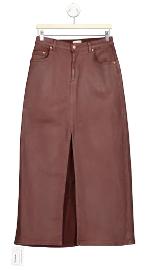 Anthropologie Pilcro Burgundy Denim Midi Coated Skirt Size UK 12