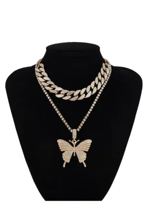 BIG BUTTERFLY PENDENT MULTI LAYER CHAIN NECKLACE