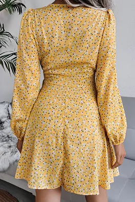 Casual Floral Split Joint Frenulum V Neck A Line Dresses