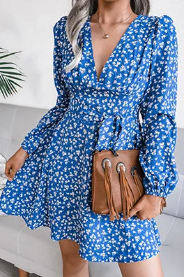 Casual Floral Split Joint Frenulum V Neck A Line Dresses