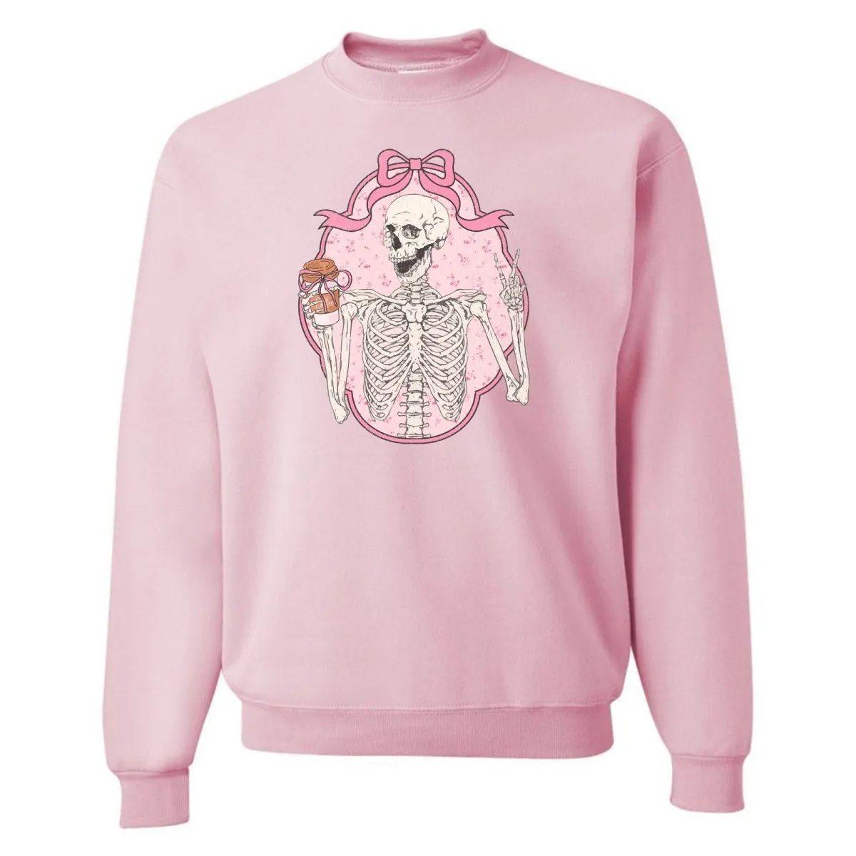 'Coquette Coffee Skeleton' Crewneck Sweatshirt