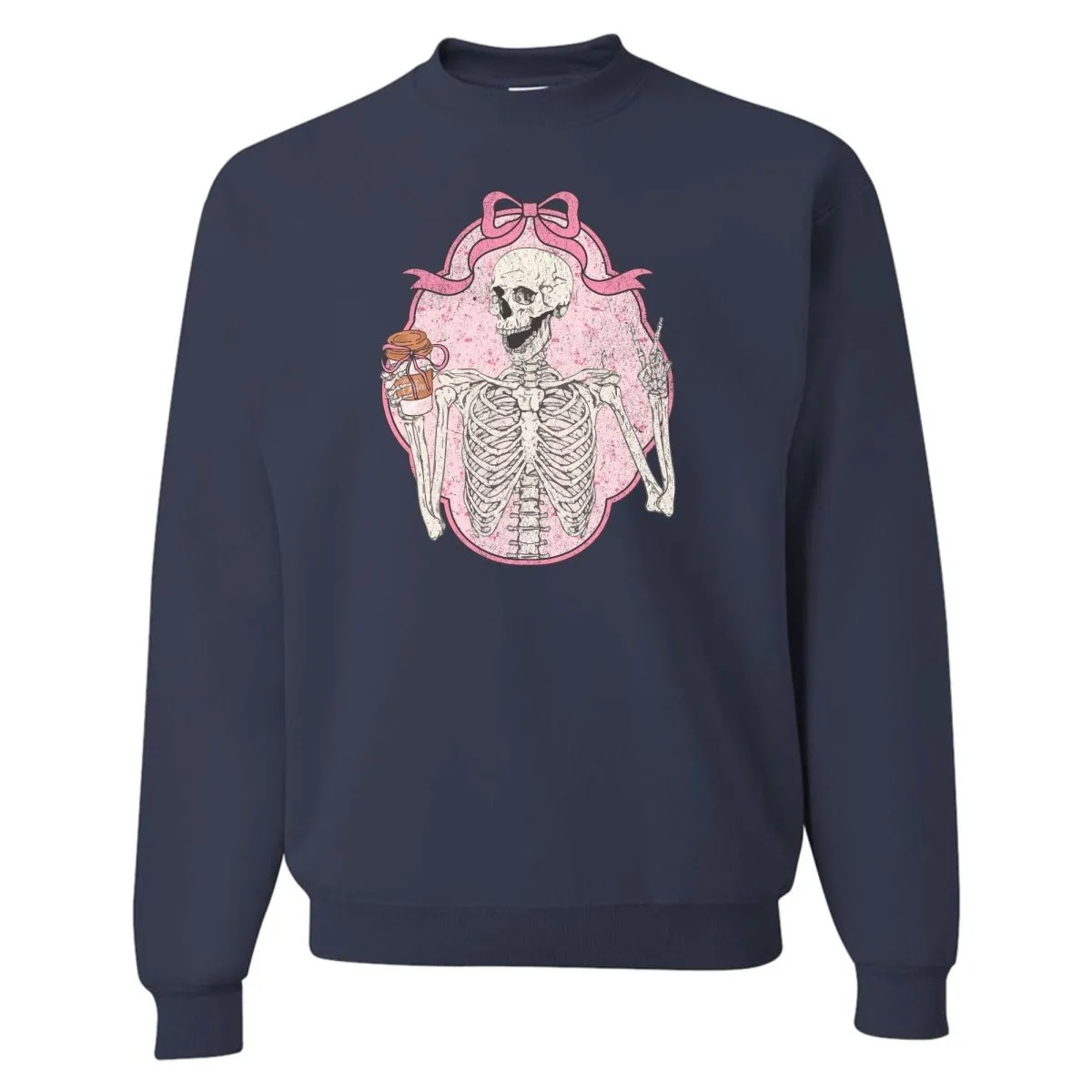 'Coquette Coffee Skeleton' Crewneck Sweatshirt