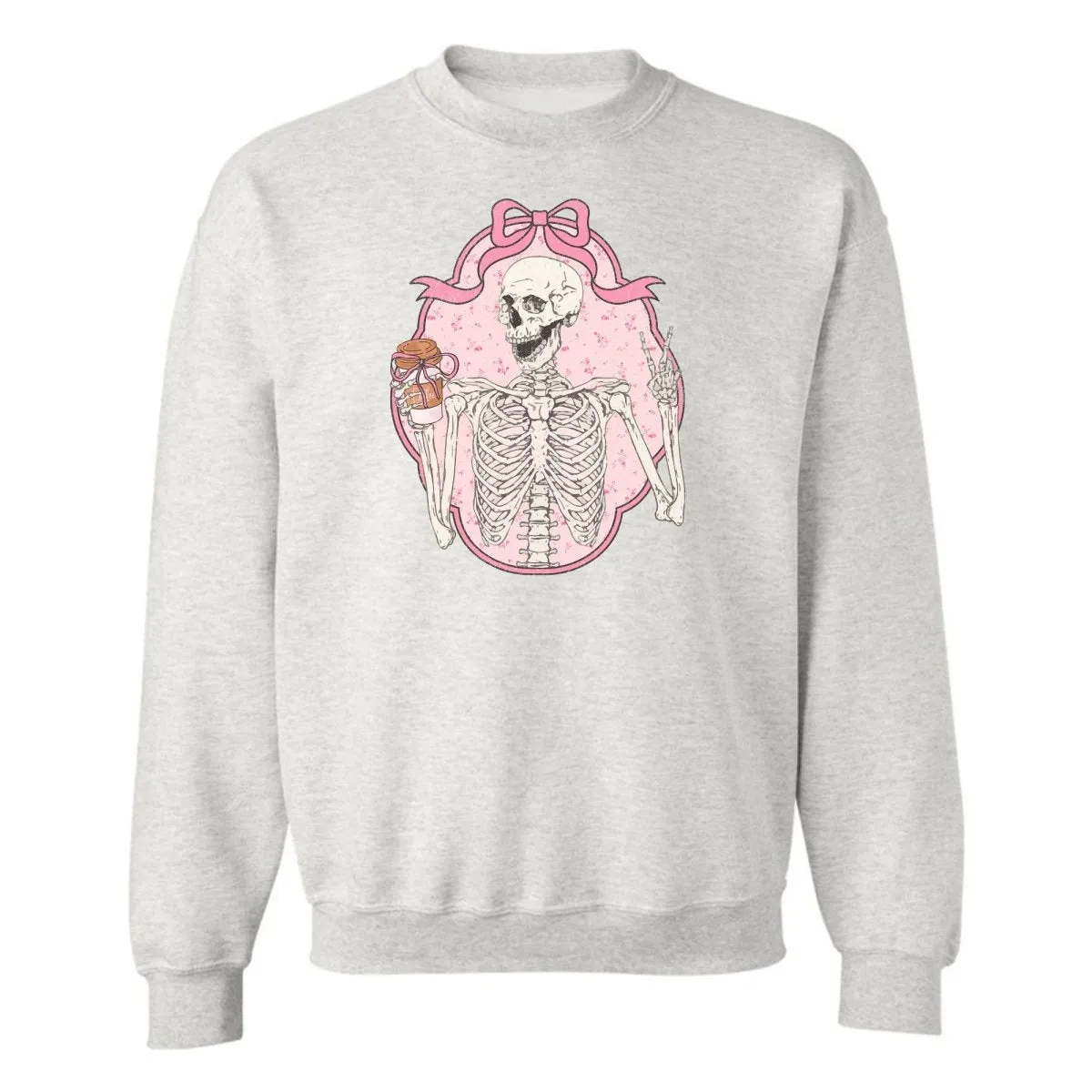 'Coquette Coffee Skeleton' Crewneck Sweatshirt