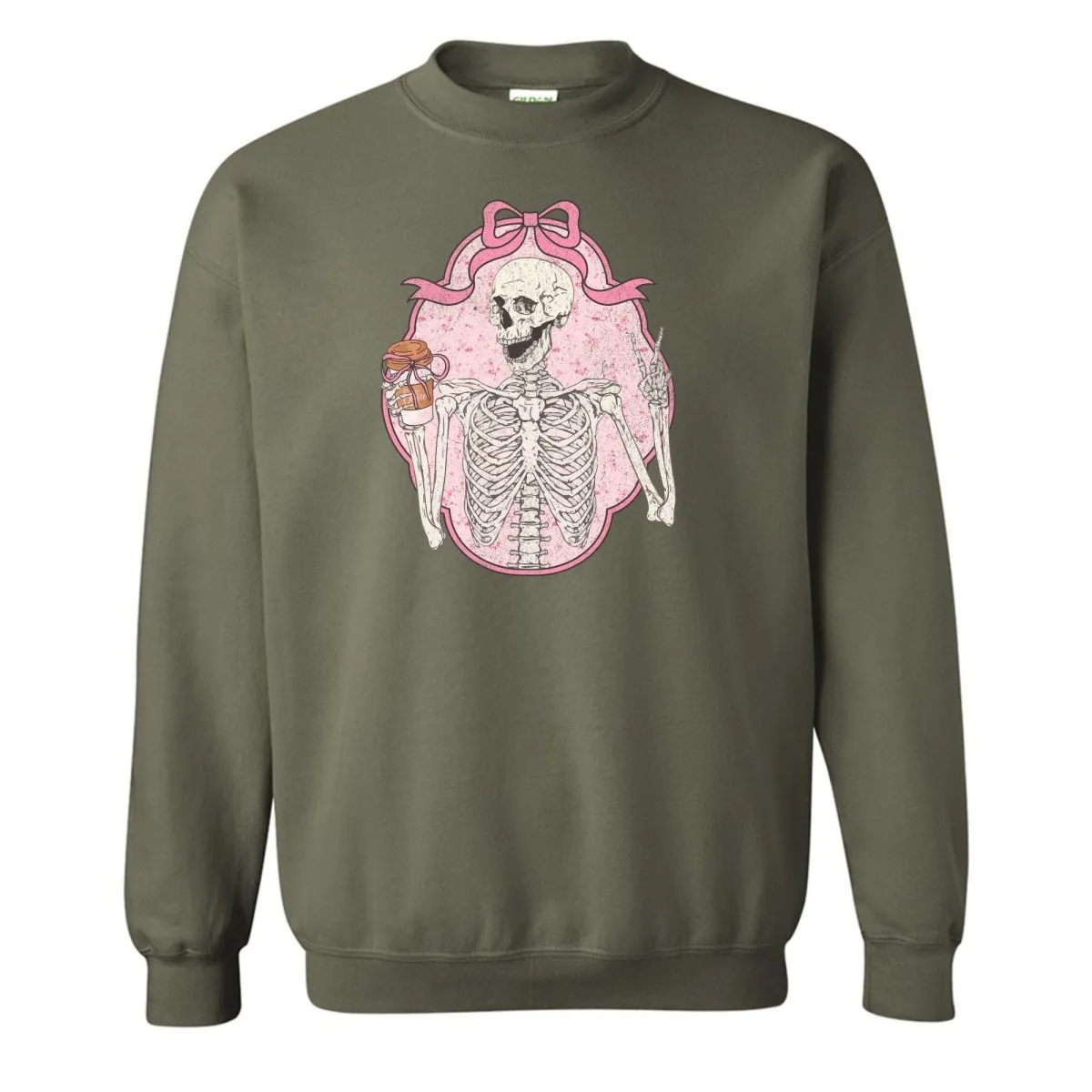 'Coquette Coffee Skeleton' Crewneck Sweatshirt