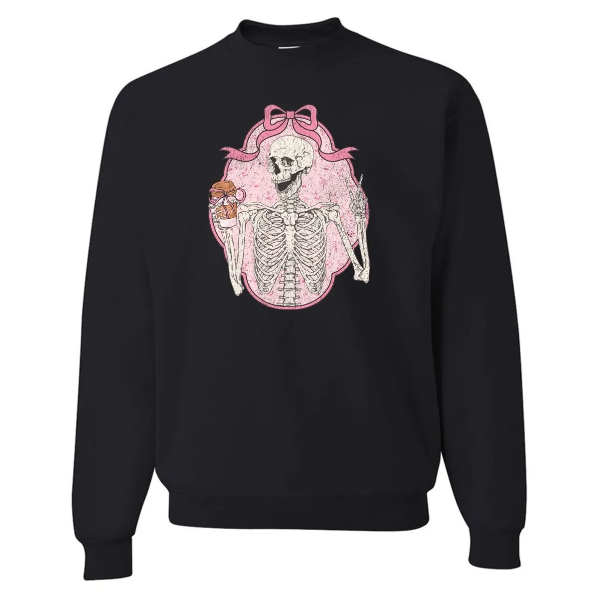 'Coquette Coffee Skeleton' Crewneck Sweatshirt