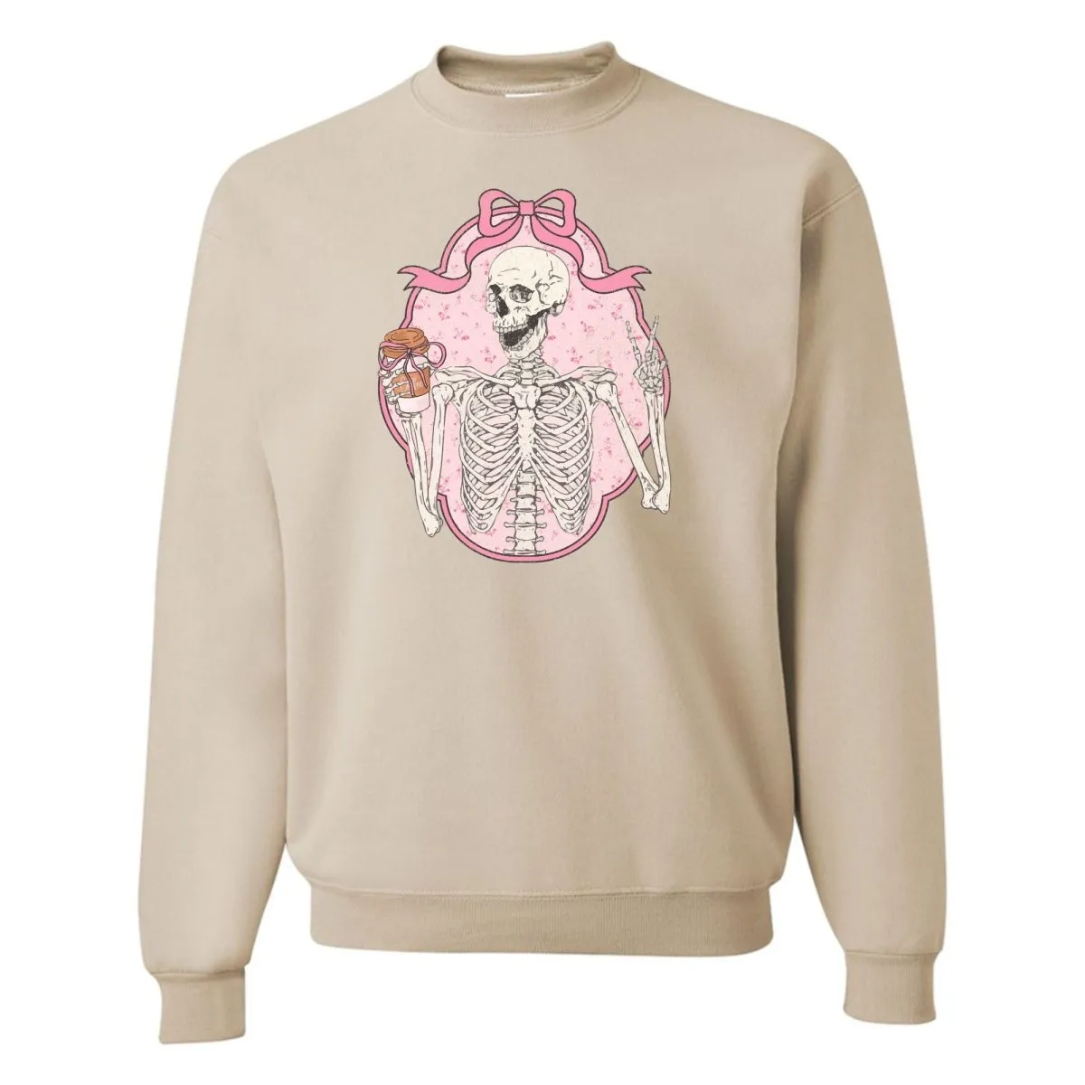 'Coquette Coffee Skeleton' Crewneck Sweatshirt