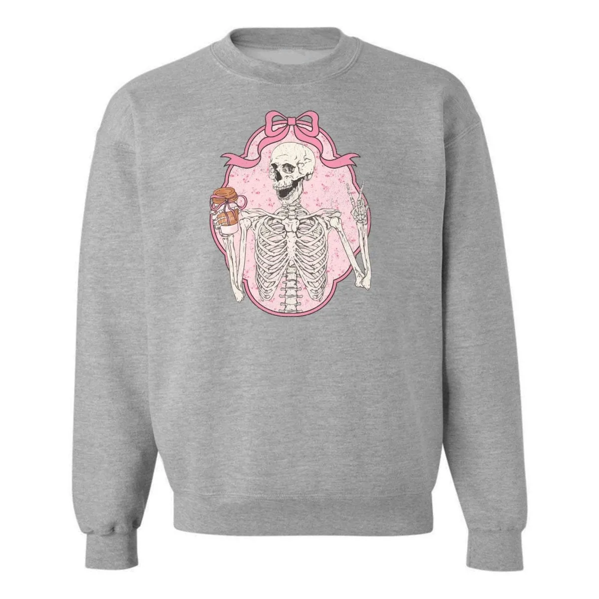 'Coquette Coffee Skeleton' Crewneck Sweatshirt