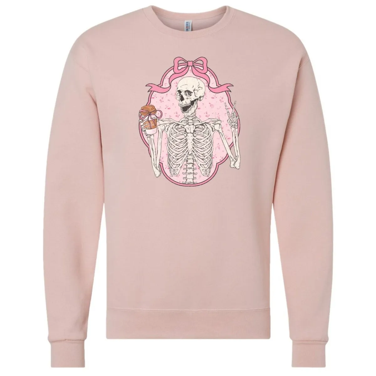 'Coquette Coffee Skeleton' Crewneck Sweatshirt