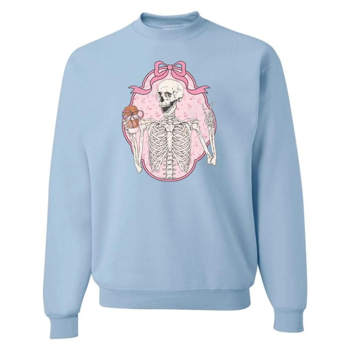 'Coquette Coffee Skeleton' Crewneck Sweatshirt