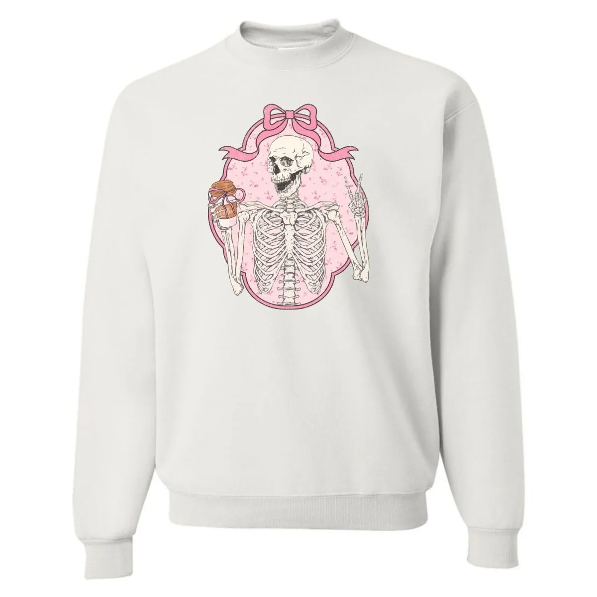 'Coquette Coffee Skeleton' Crewneck Sweatshirt