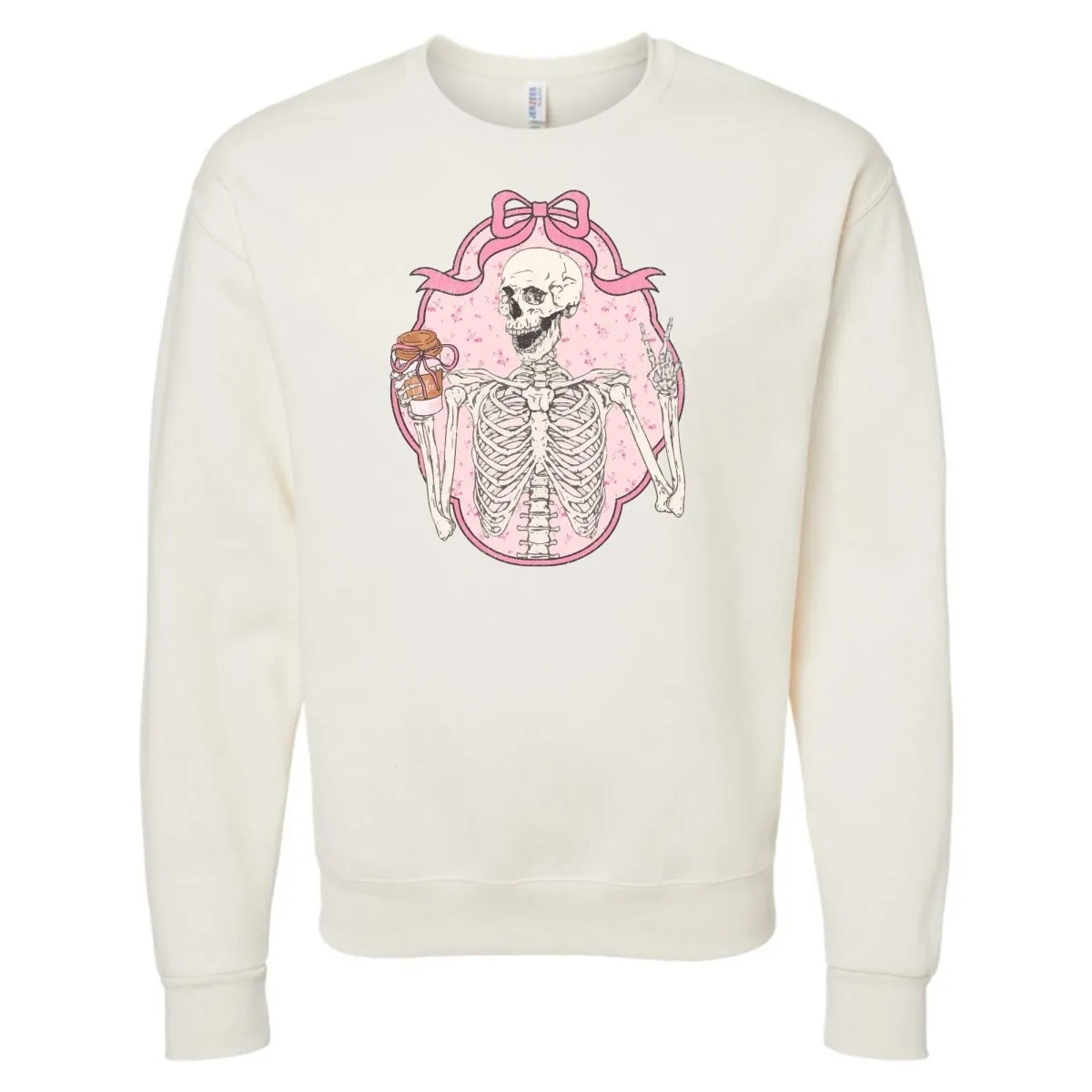 'Coquette Coffee Skeleton' Crewneck Sweatshirt