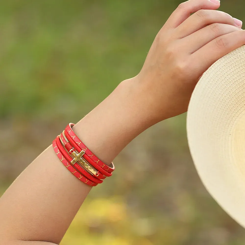 'Cross' Charm Cuff Bracelet - aqua