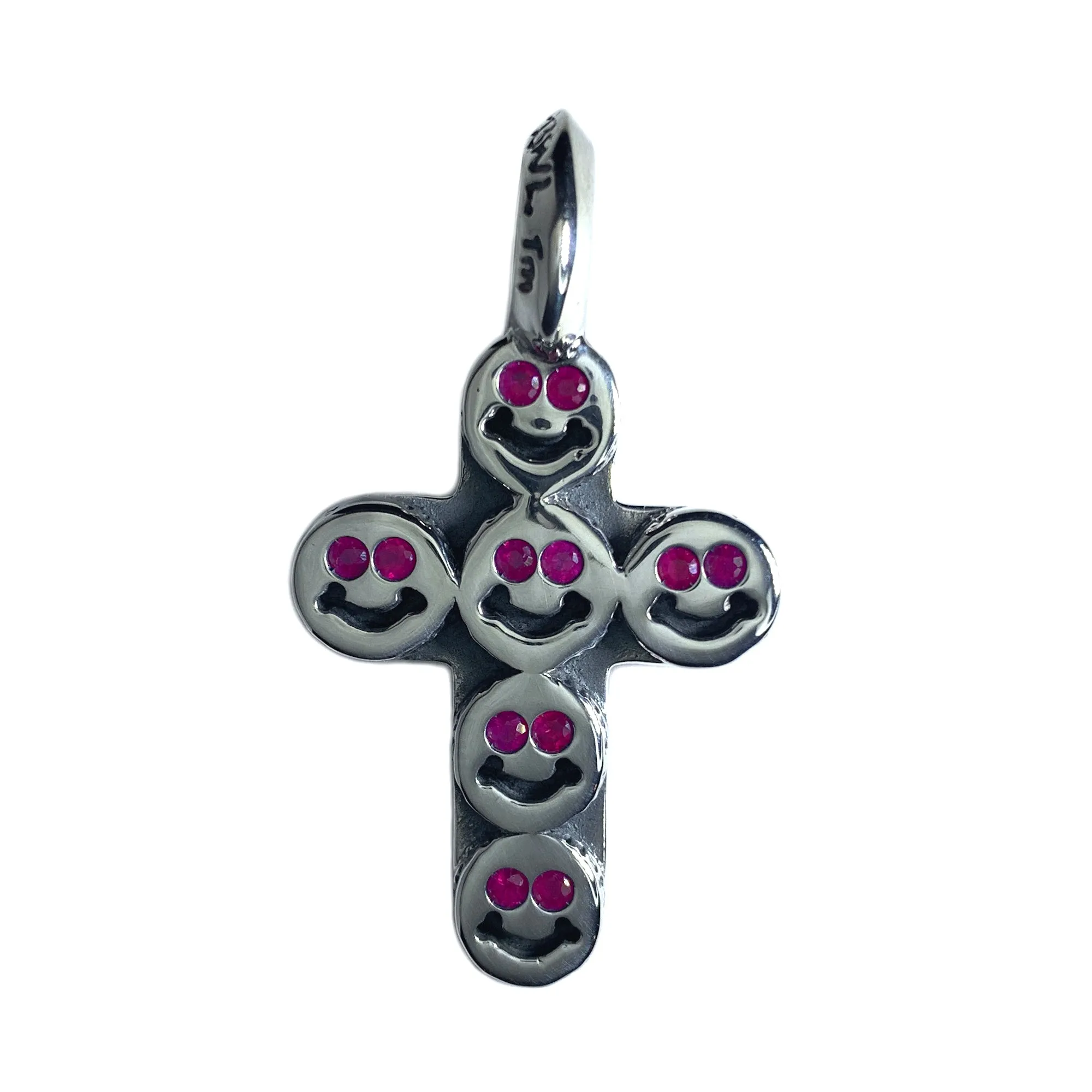 Happy Face Cross Pendant with Stones