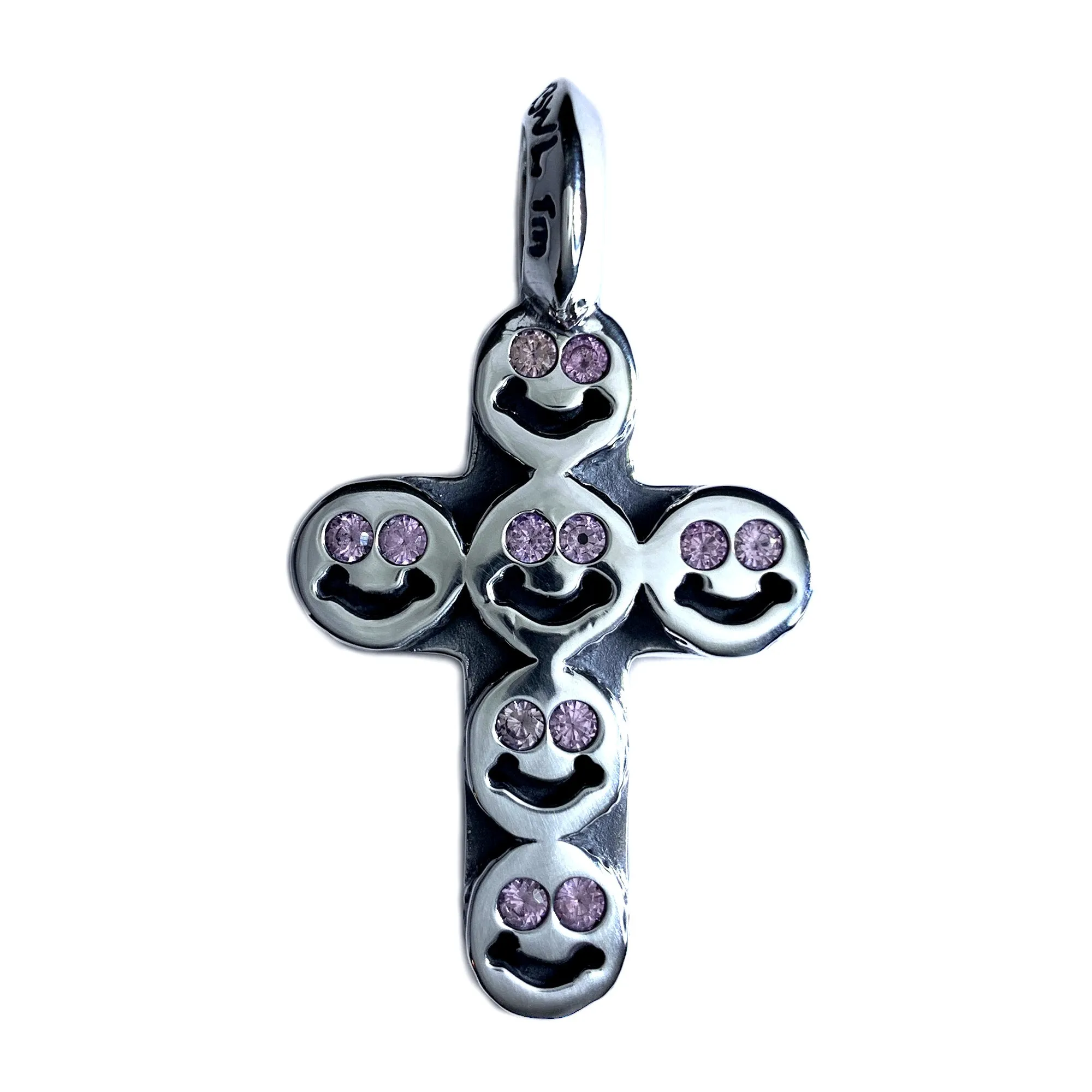 Happy Face Cross Pendant with Stones