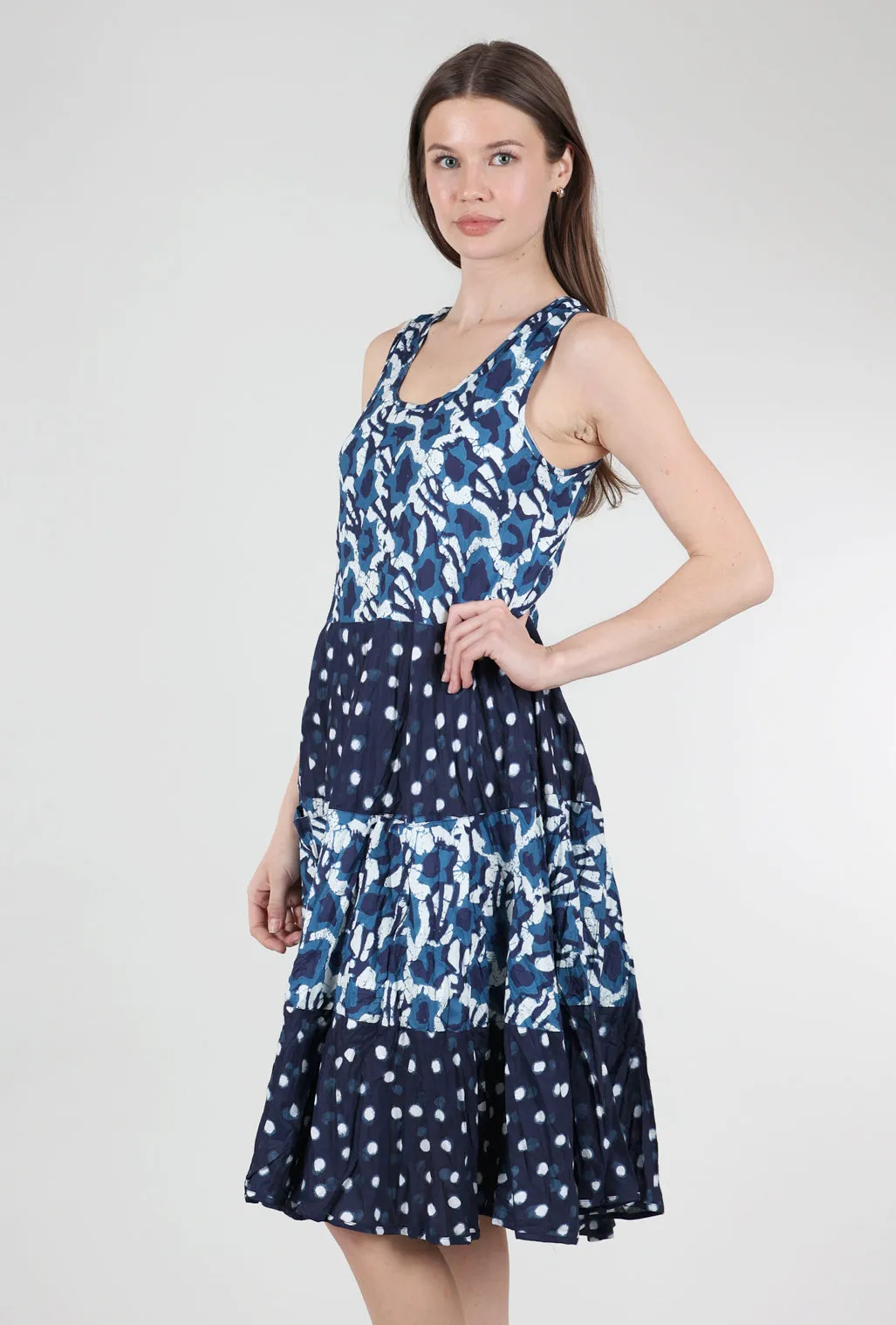 Joy Sleeveless Print Dress, Navy