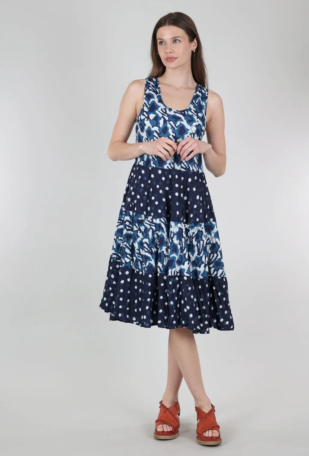 Joy Sleeveless Print Dress, Navy