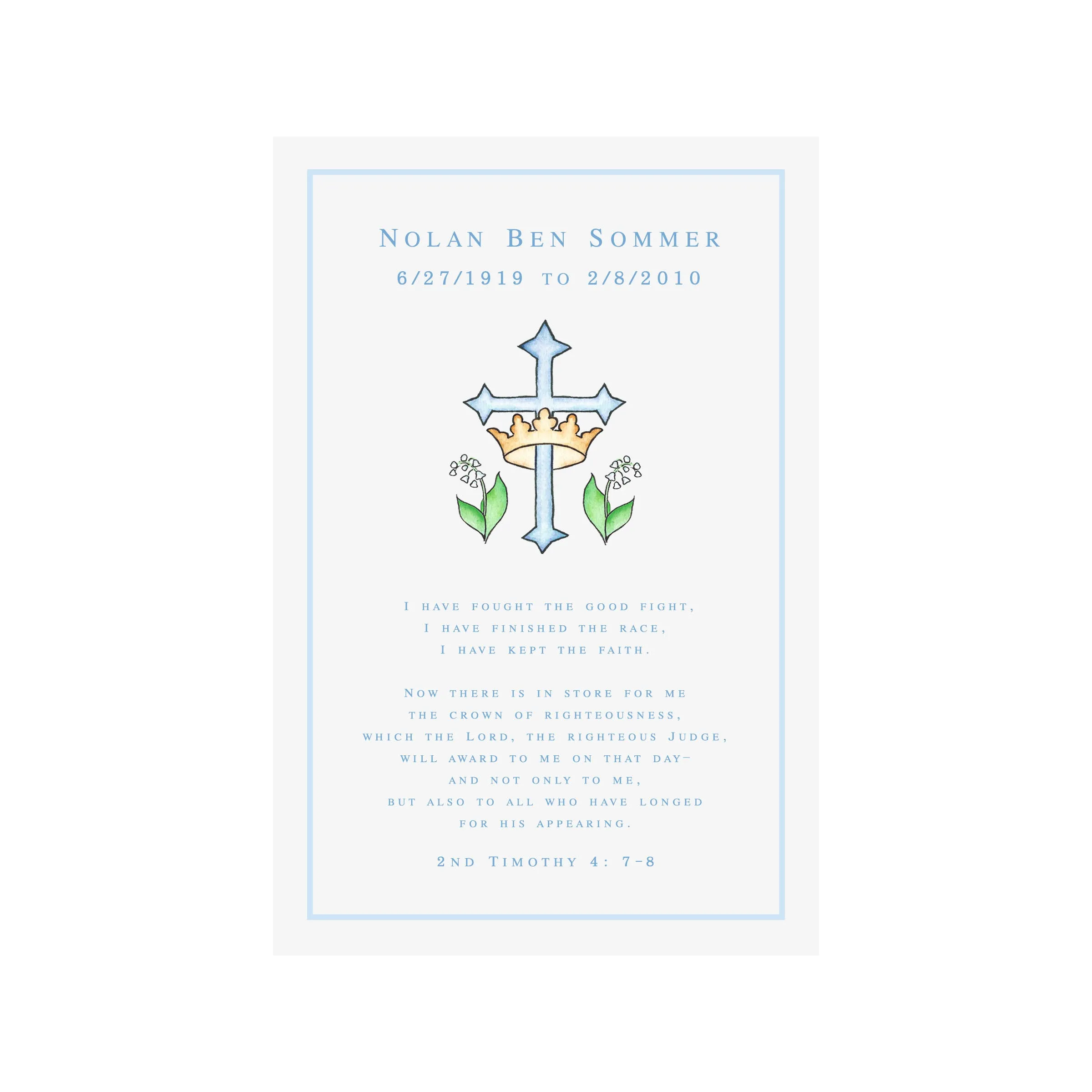 Loved One Memory Keepsake & Verse Print- Blue