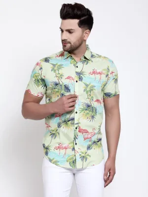 Men Light Green Floral Print Boxy Fit Casual Smart Shirt