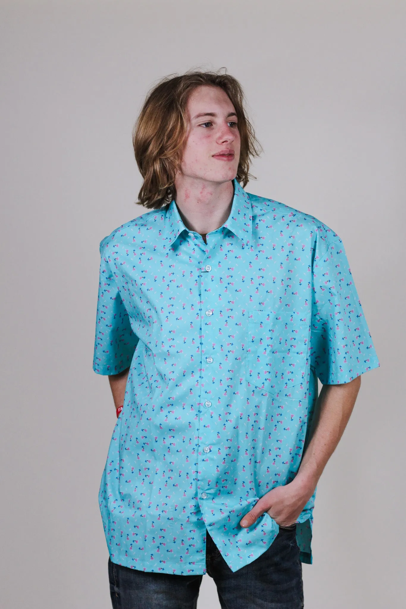 Mens Aqua Blue Cocktail Button Up