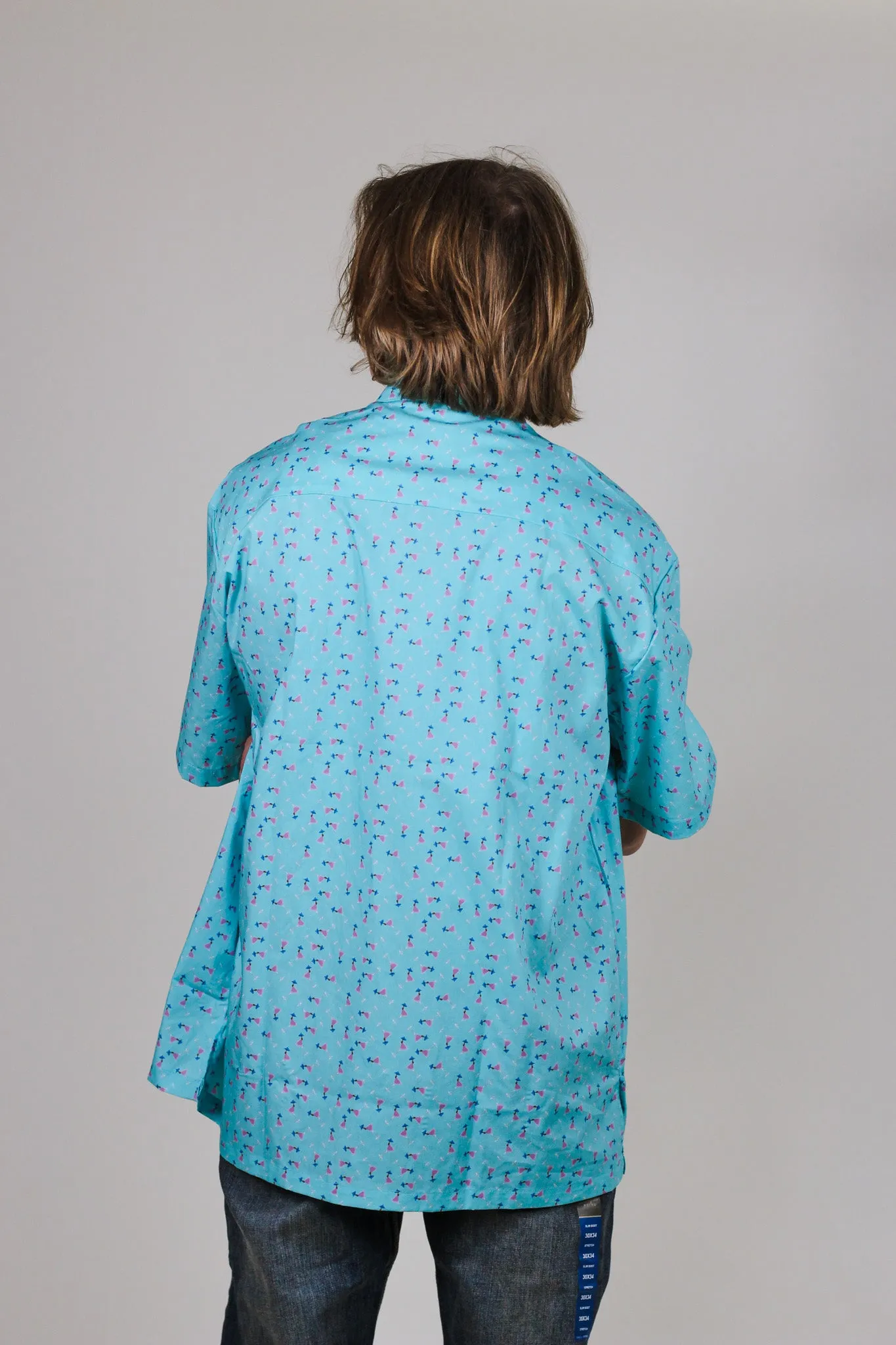 Mens Aqua Blue Cocktail Button Up