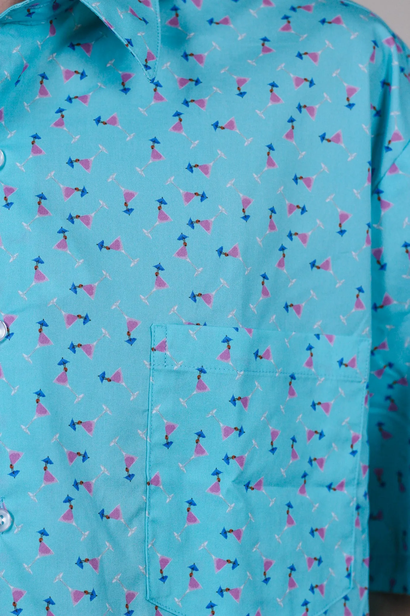 Mens Aqua Blue Cocktail Button Up