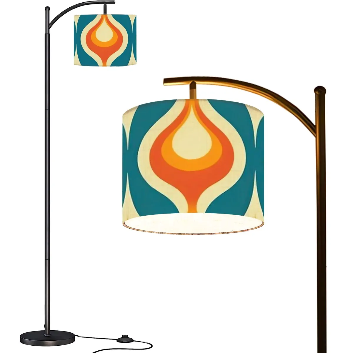 Mid Century Modern Orange Teal Mustard Yellow Retro Mod Arc Floor Lamp