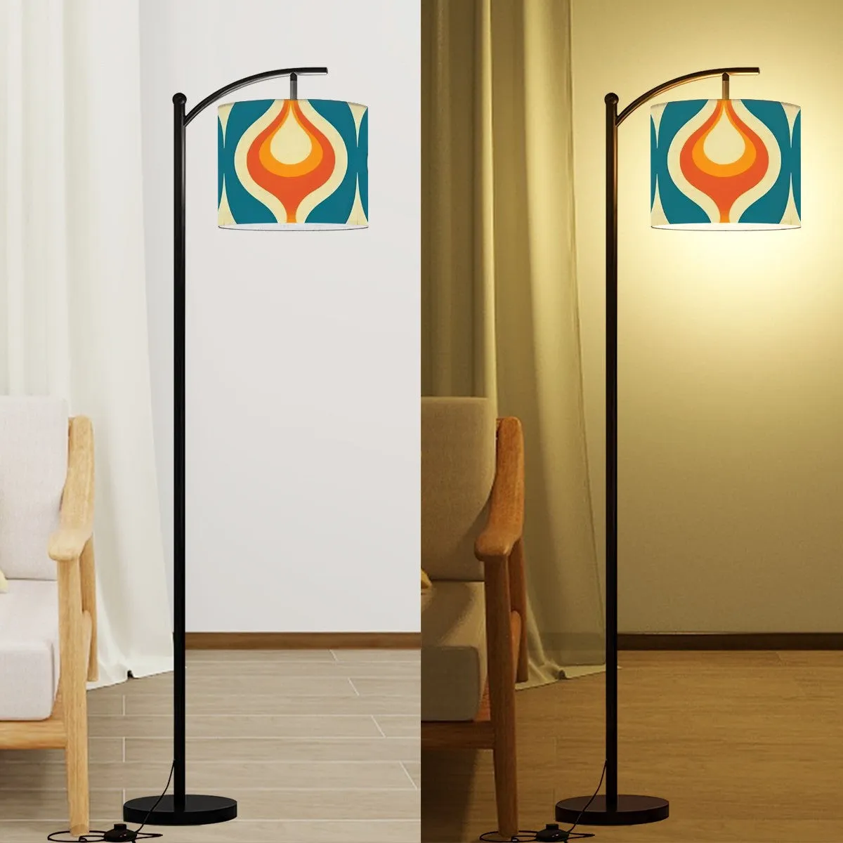 Mid Century Modern Orange Teal Mustard Yellow Retro Mod Arc Floor Lamp