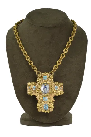 MINADEO VIRGIN MARY CROSS & ENAMEL MEDALS  NECKLACE