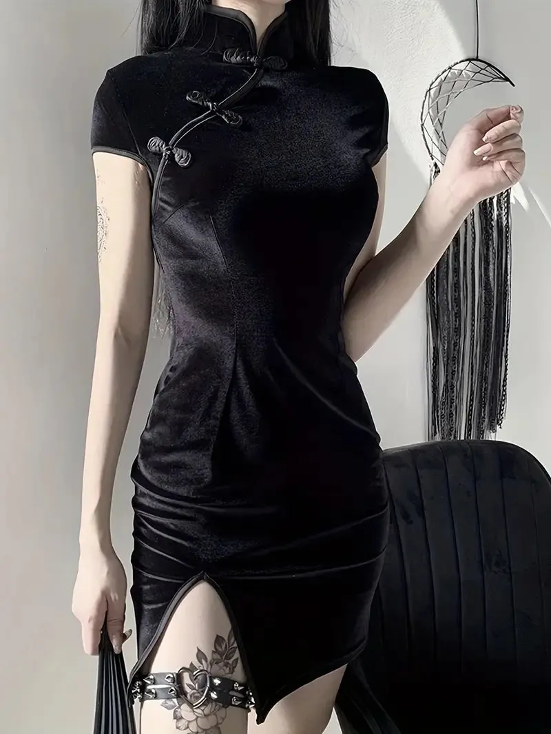 Nightshade Elegance: Black Qipao Dress