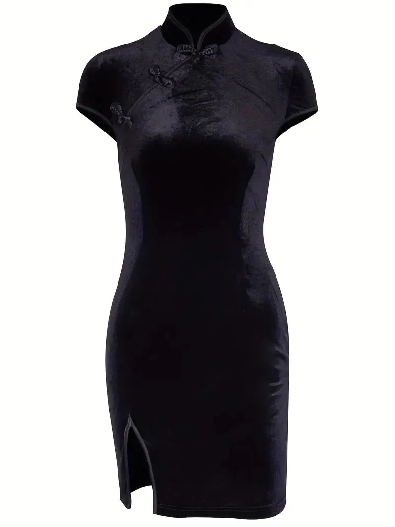 Nightshade Elegance: Black Qipao Dress