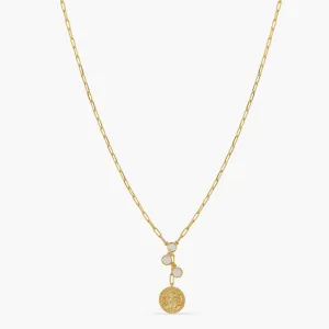 Opal Libra Zodiac Coin Gold Plated Silver Necklace