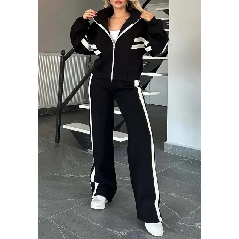 🥰Seasonal promotion super low price🥰 Women's Striped Zipper Jacket & Casual Pants 2-Piece Set