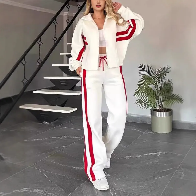 🥰Seasonal promotion super low price🥰 Women's Striped Zipper Jacket & Casual Pants 2-Piece Set