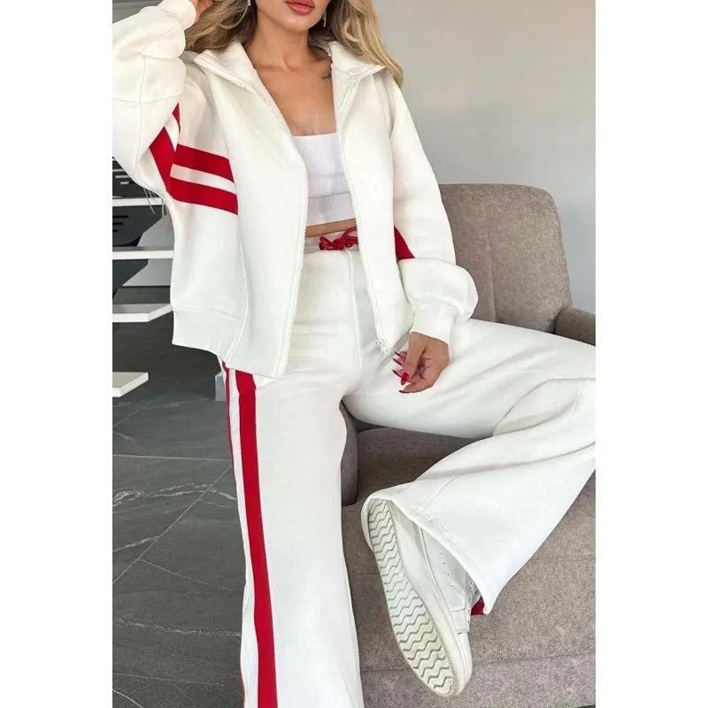 🥰Seasonal promotion super low price🥰 Women's Striped Zipper Jacket & Casual Pants 2-Piece Set