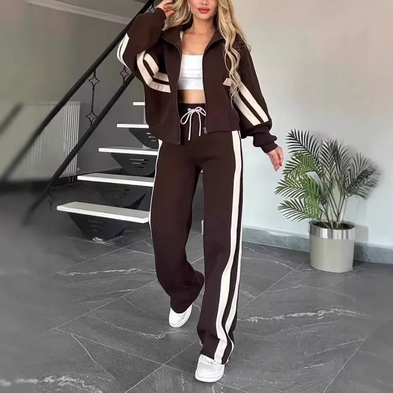 🥰Seasonal promotion super low price🥰 Women's Striped Zipper Jacket & Casual Pants 2-Piece Set