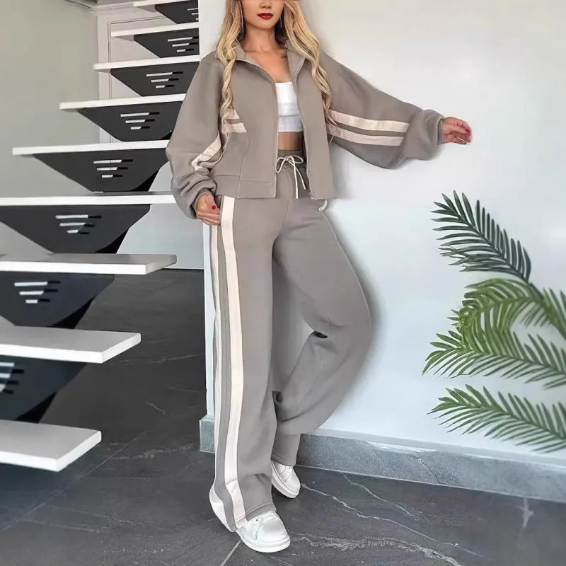 🥰Seasonal promotion super low price🥰 Women's Striped Zipper Jacket & Casual Pants 2-Piece Set