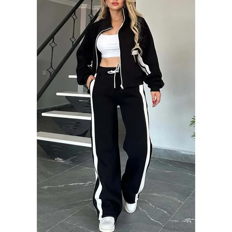 🥰Seasonal promotion super low price🥰 Women's Striped Zipper Jacket & Casual Pants 2-Piece Set