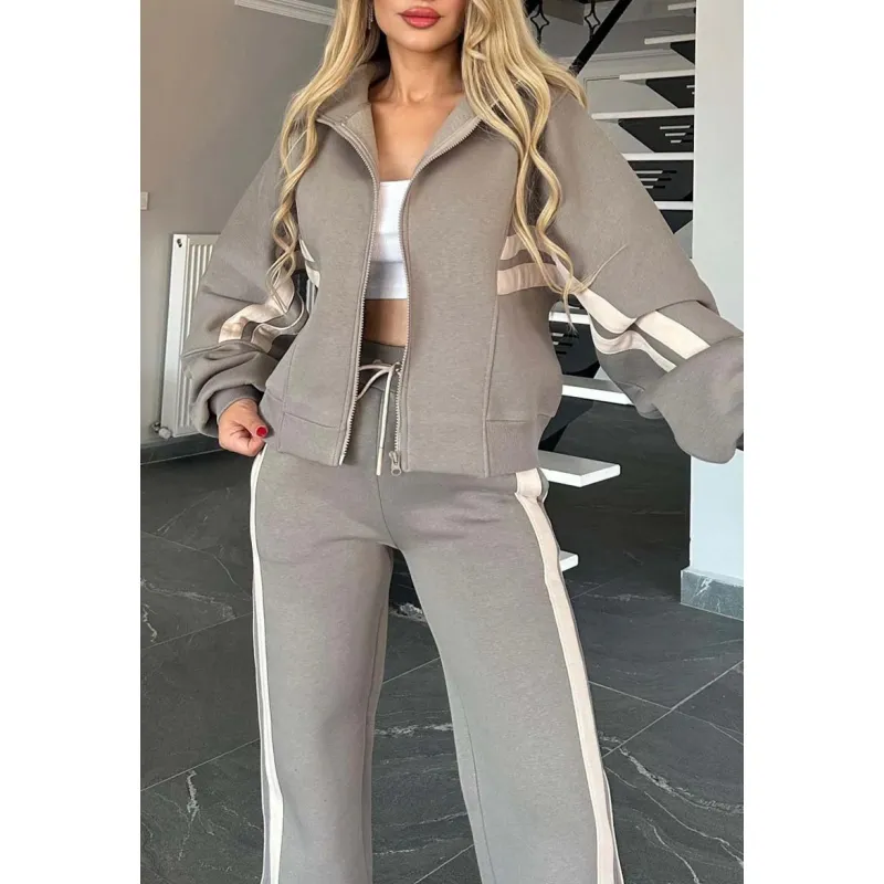 🥰Seasonal promotion super low price🥰 Women's Striped Zipper Jacket & Casual Pants 2-Piece Set