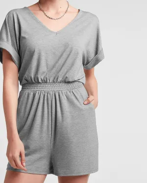 Soft V-Neck Lounge Romper in Heather Gray