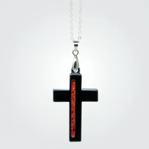 T2T Thin RED Line Cross Necklace – (Black Ceramic)